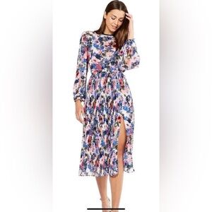 MISA Los Angeles Juliana Tie Dye pleated long sleeve floral dress